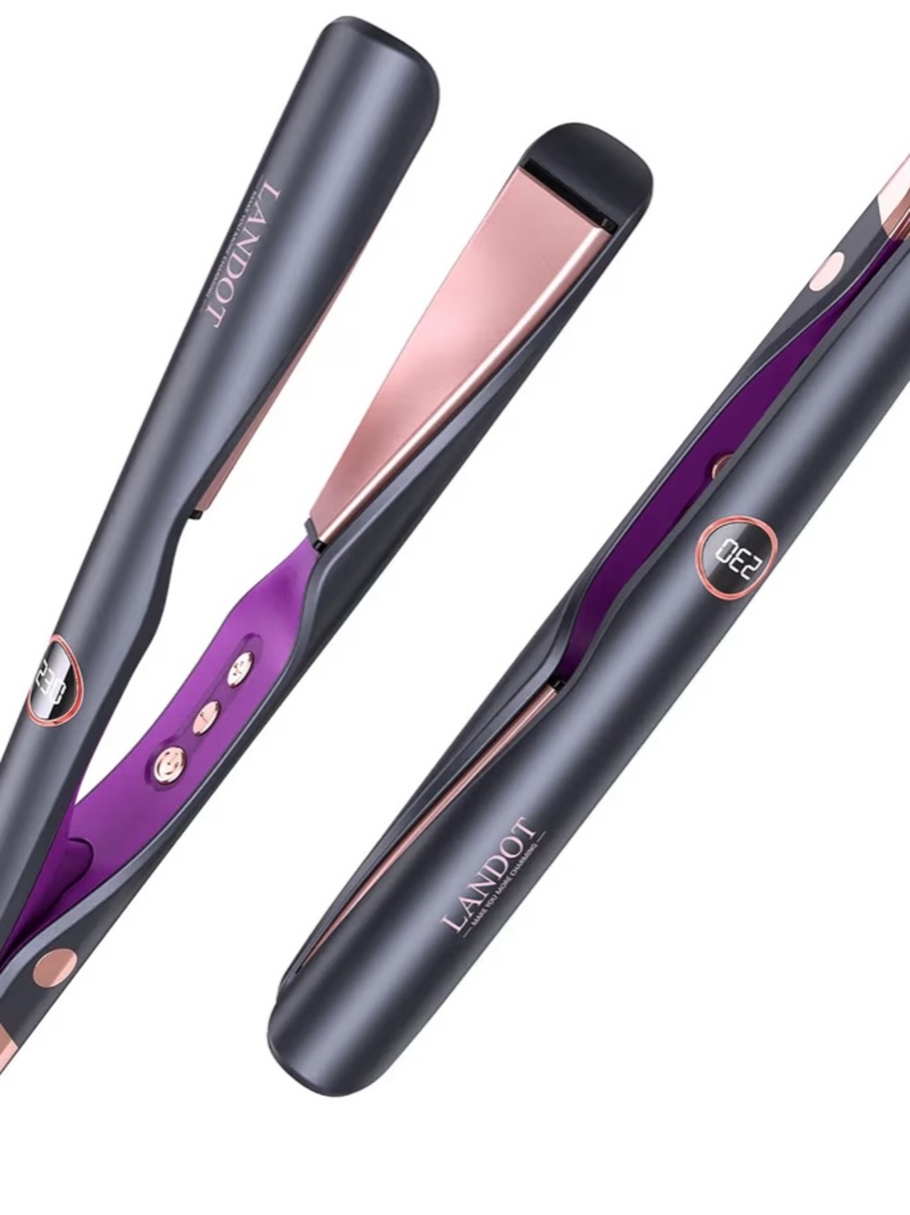 Ceramic Hair Straightener Flat Iron - Purple and Rose Gold
